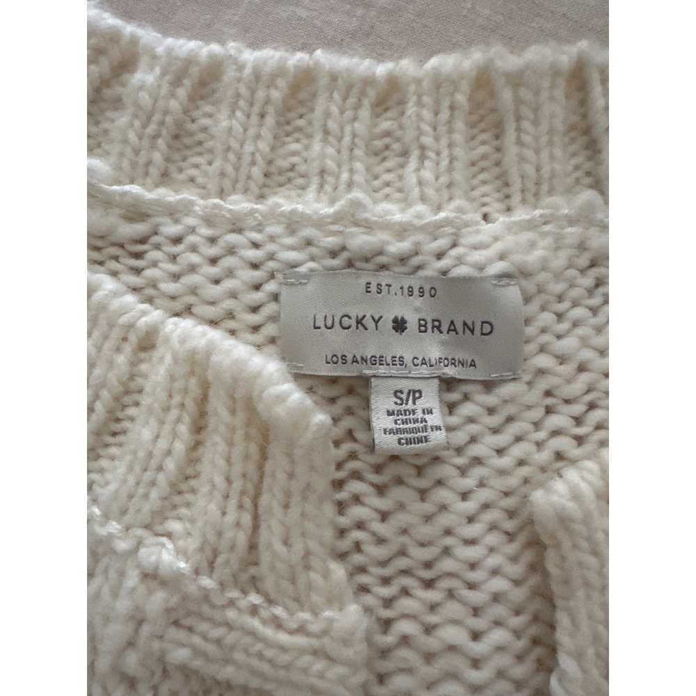 Lucky Brand Ivory Chunky Bobble Popcorn Knit Wool Blend Open Front Cardigan S - Picture 2 of 9